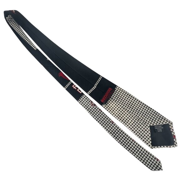 Red Dog Mens Necktie 100% Polyester Black & White Checkered With Red Dog Graphic - Picture 7 of 9